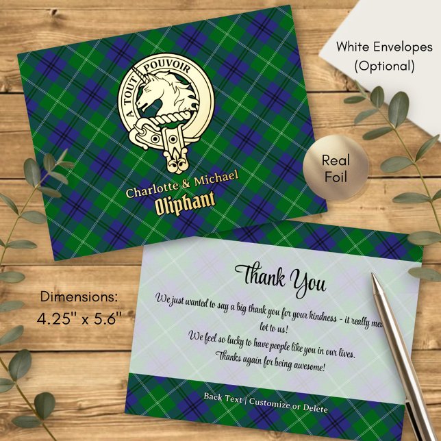 Clan Oliphant Crest over Tartan Foil Invitation Postcard (Creator Uploaded)