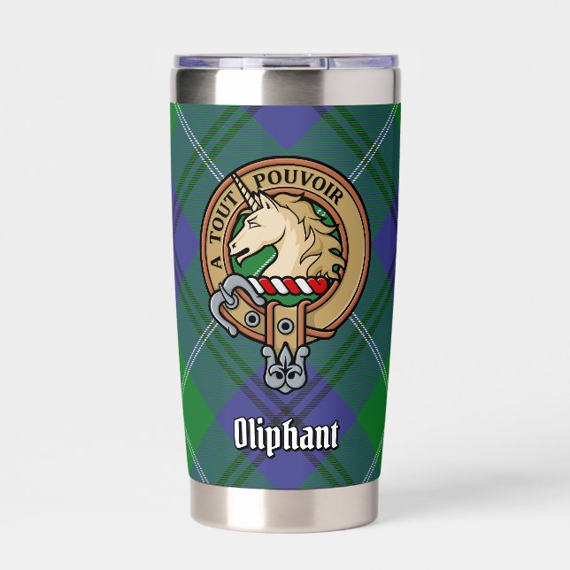 Clan Oliphant Crest over Tartan Insulated Tumbler (Front)