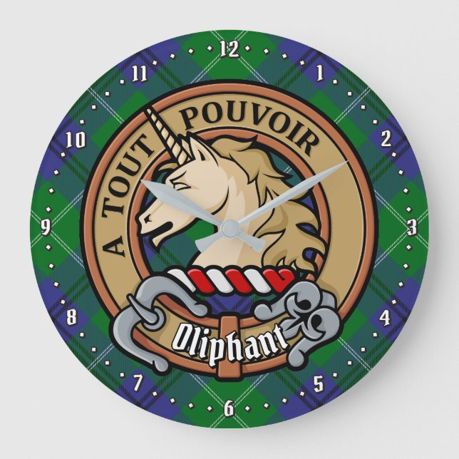 Clan Oliphant Crest over Tartan Large Clock (Front)