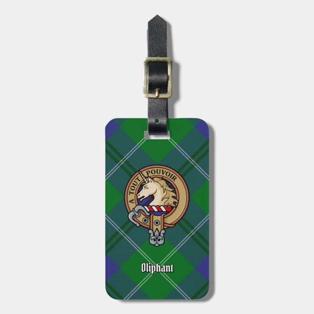 Clan Oliphant Crest over Tartan Luggage Tag (Front Vertical)