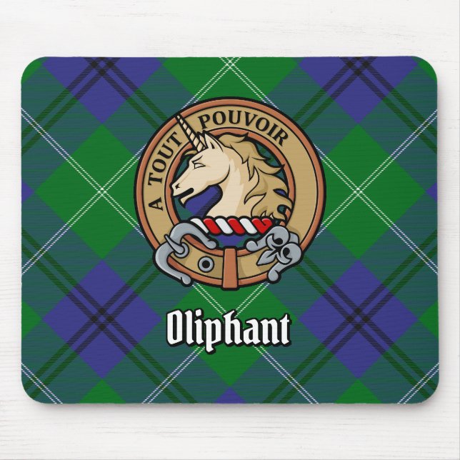Clan Oliphant Crest over Tartan Mouse Pad (Front)