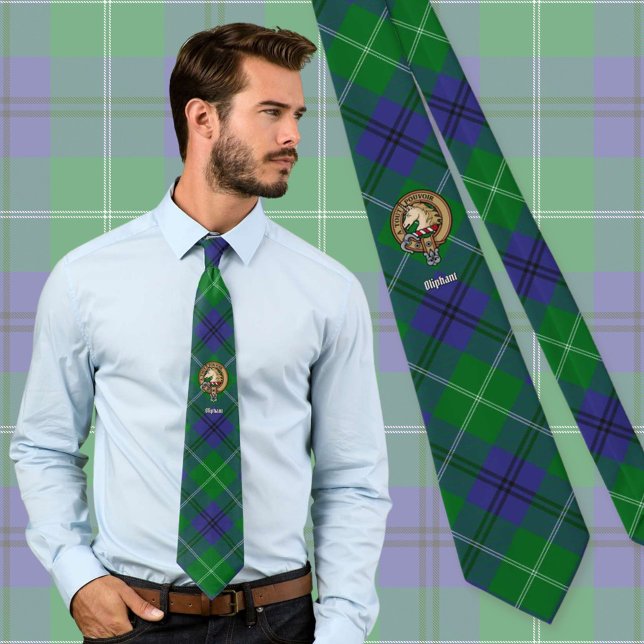 Clan Oliphant Crest over Tartan Neck Tie (Creator Uploaded)