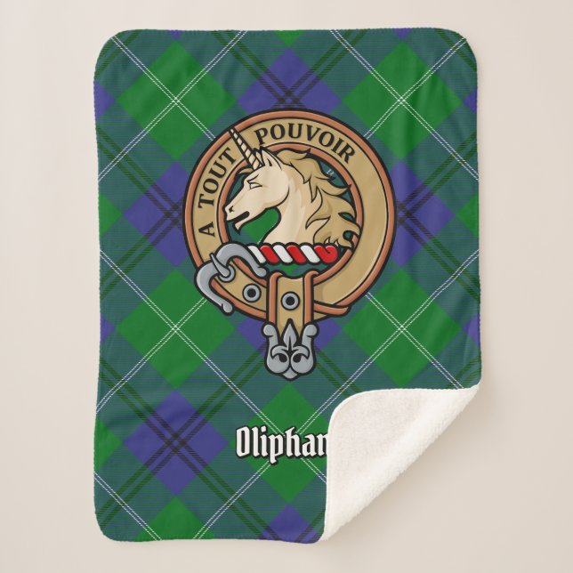 Clan Oliphant Crest over Tartan Sherpa Blanket (Front)