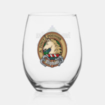 Clan Oliphant Crest over Tartan Stemless Wine Glass