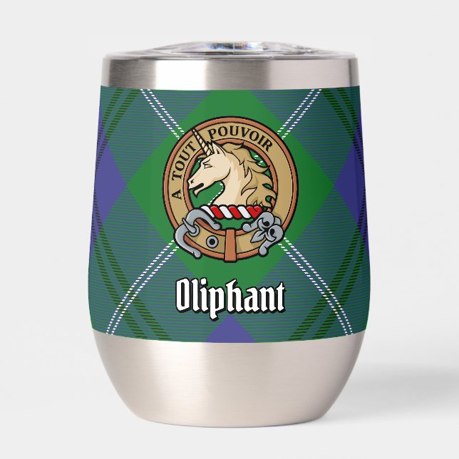 Clan Oliphant Crest over Tartan Thermal Wine Tumbler (Front)