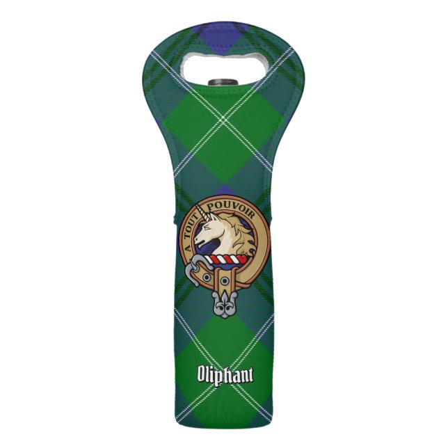 Clan Oliphant Crest over Tartan Wine Bag (Front)