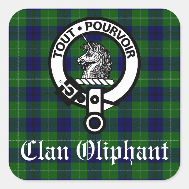 Clan Oliphant Crest & Tartan Square Sticker (Front)