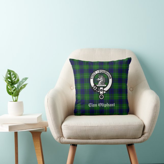 Clan Oliphant Tartan & Crest Badge Throw Pillow (Chair)