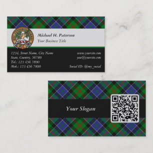 Clan Paterson Crest over Tartan Business Card