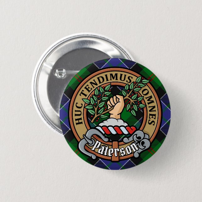 Clan Paterson Crest over Tartan Button (Front & Back)