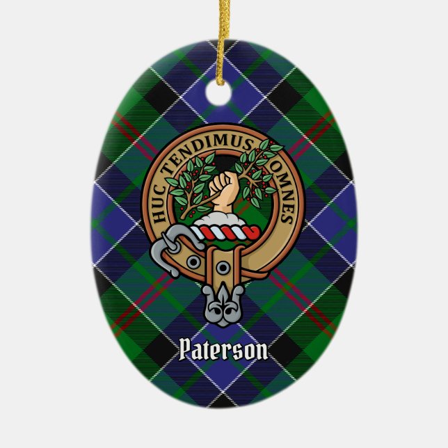 Clan Paterson Crest over Tartan Ceramic Ornament (Front)
