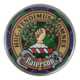 Clan Paterson Crest over Tartan Golf Ball Marker