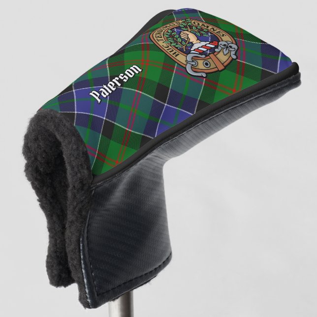 Clan Paterson Crest over Tartan Golf Head Cover (3/4 Front)