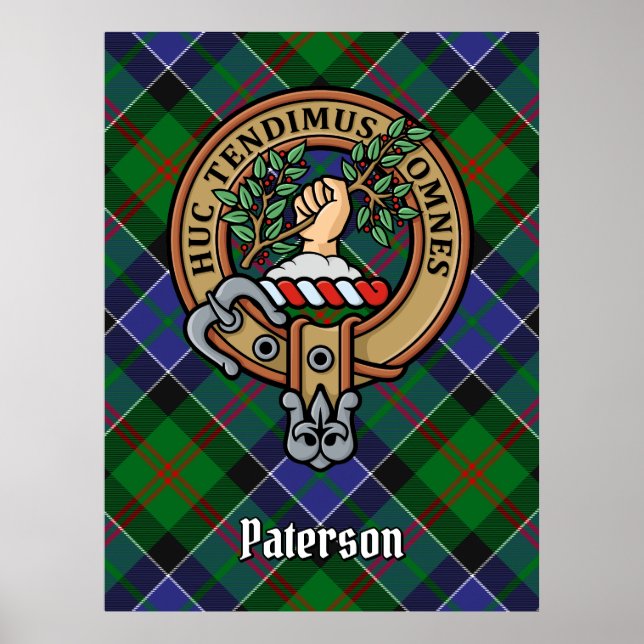 Clan Paterson Crest over Tartan Poster (Front)
