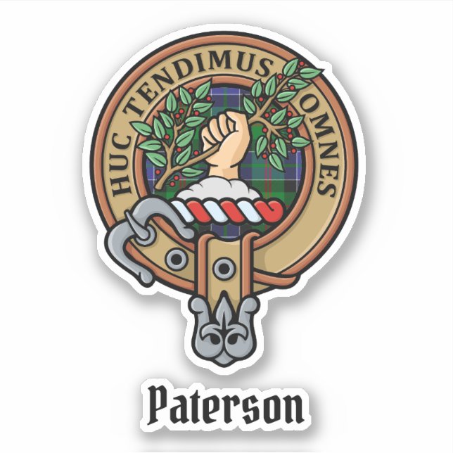 Clan Paterson Crest over Tartan Sticker (Front)