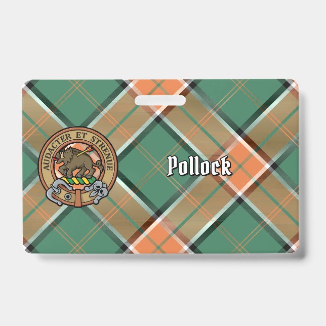 Clan Pollock Crest over Tartan Badge (Front)