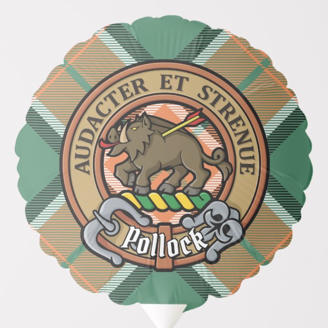 Clan Pollock Crest over Tartan Balloon (Front)