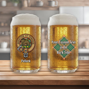 Clan Pollock Crest over Tartan Can Glass