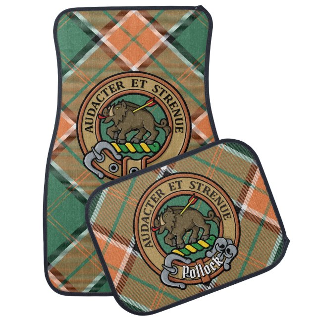 Clan Pollock Crest over Tartan Car Floor Mat (Set)