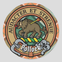 Clan Pollock Crest over Tartan Classic Round Sticker