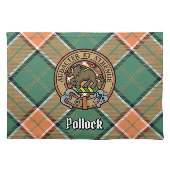 Clan Pollock Crest over Tartan Cloth Placemat (Front)