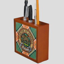 Clan Pollock Crest over Tartan Desk Organizer