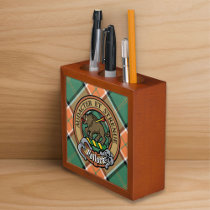 Clan Pollock Crest over Tartan Desk Organizer