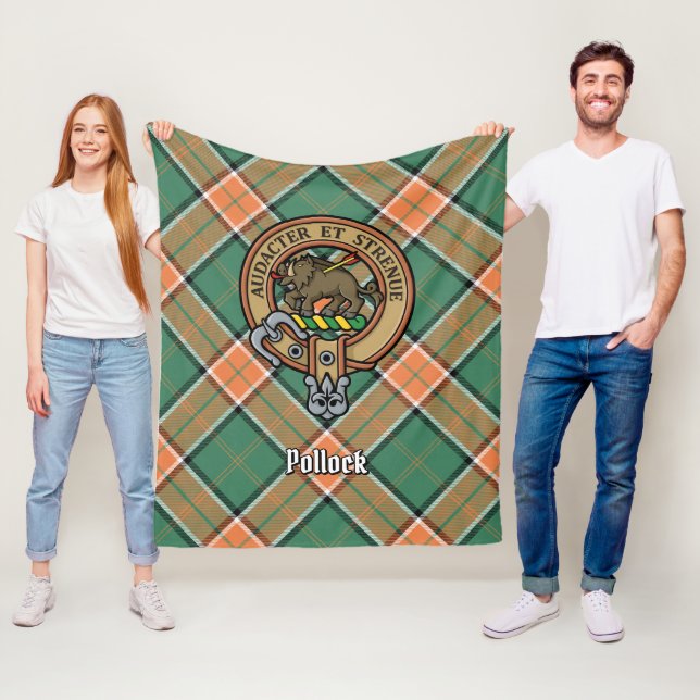 Clan Pollock Crest over Tartan Fleece Blanket (In Situ)