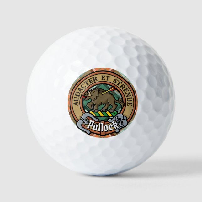 Clan Pollock Crest over Tartan Golf Balls (Front)
