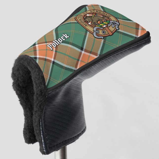 Clan Pollock Crest over Tartan Golf Head Cover (3/4 Front)