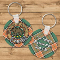 Clan Pollock Crest over Tartan Keychain