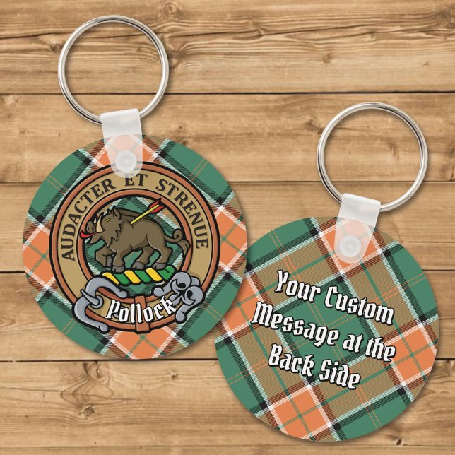 Clan Pollock Crest over Tartan Keychain (Creator Uploaded)