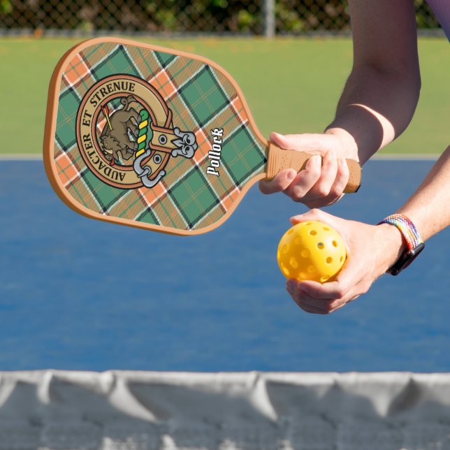 Clan Pollock Crest over Tartan Keychain Pickleball Paddle (Insitu)