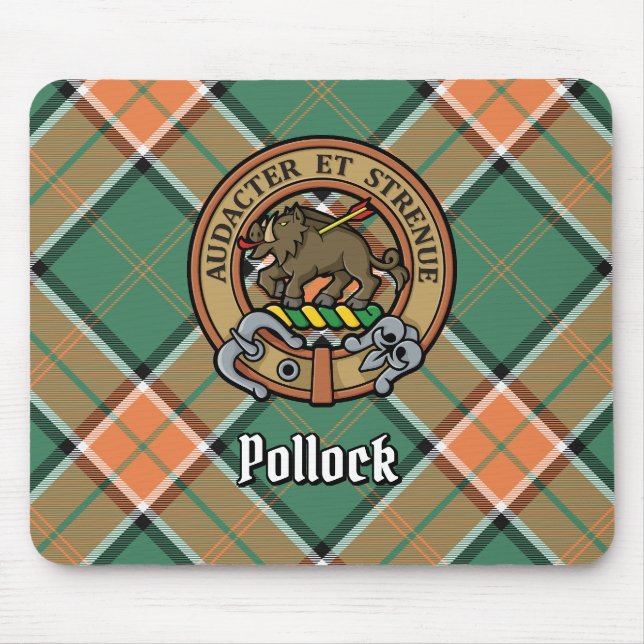 Clan Pollock Crest over Tartan Mouse Pad (Front)