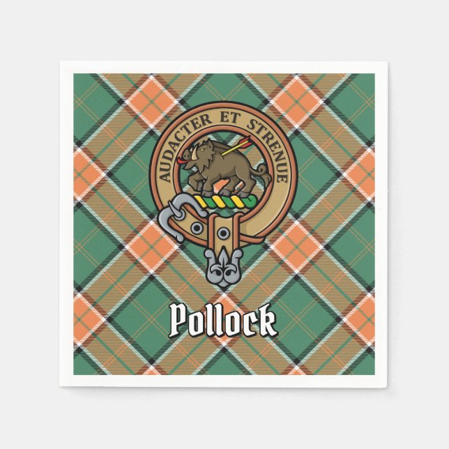 Clan Pollock Crest over Tartan Napkins (Front)