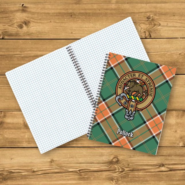 Clan Pollock Crest over Tartan Notebook (Creator Uploaded)