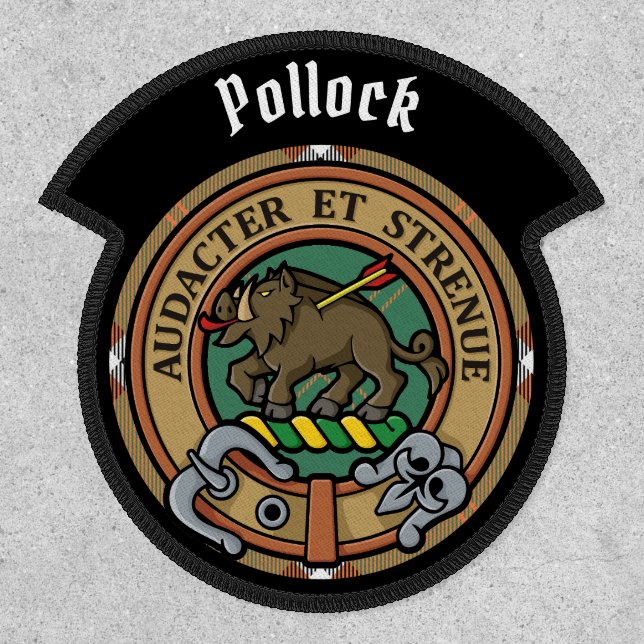 Clan Pollock Crest over Tartan Patch (Front)