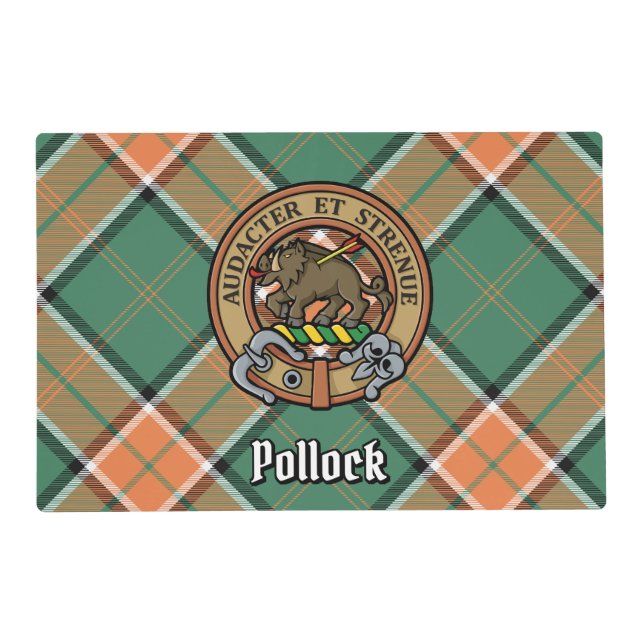 Clan Pollock Crest over Tartan Placemat (Front)