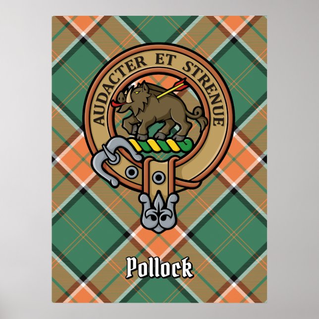 Clan Pollock Crest over Tartan Poster (Front)