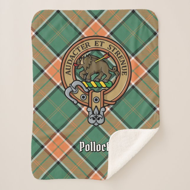 Clan Pollock Crest over Tartan Sherpa Blanket (Front)