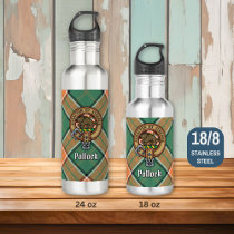 Clan Pollock Crest over Tartan Stainless Steel Water Bottle
