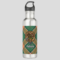 Clan Pollock Crest over Tartan Stainless Steel Water Bottle