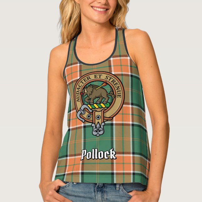 Clan Pollock Crest over Tartan Tank Top (Front)