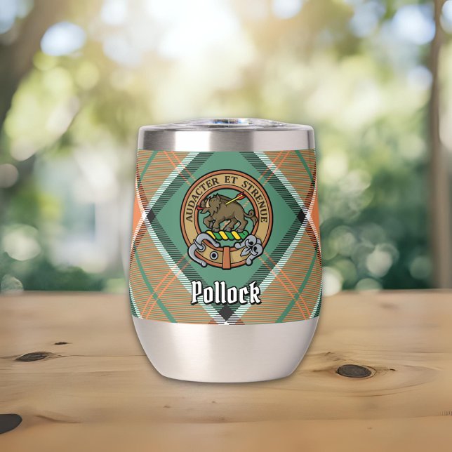 Clan Pollock Crest over Tartan Thermal Wine Tumbler (Creator Uploaded)