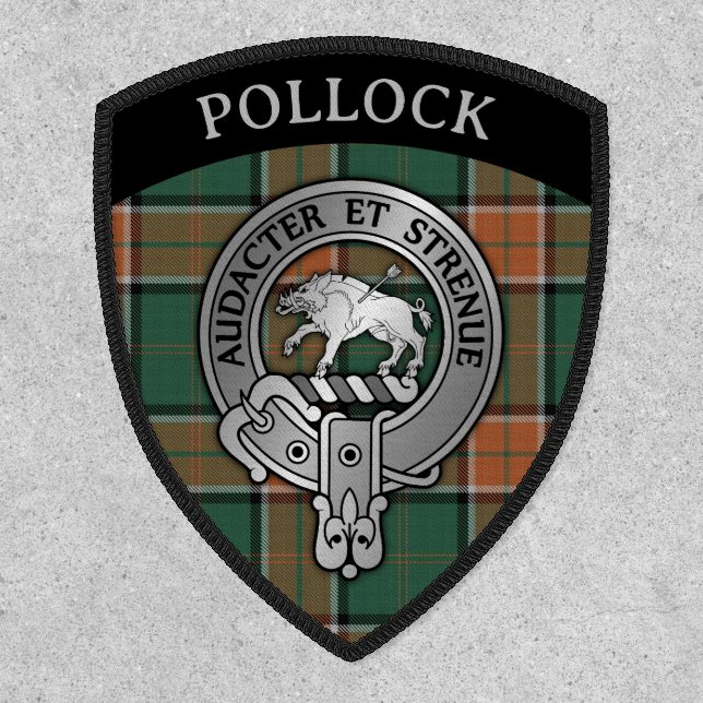 Clan Pollock Crest & Tartan Shield Patch (Front)