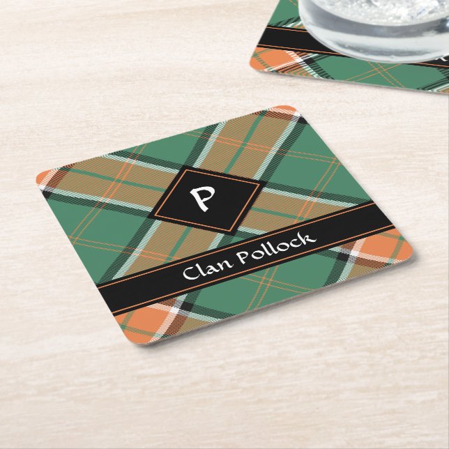 Clan Pollock Tartan Square Paper Coaster (Angled)