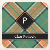 Clan Pollock Tartan Square Paper Coaster (Front)