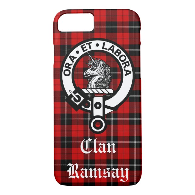 Clan Ramsay Crest Badge and Tartan Customizable Case-Mate iPhone Case (Back)