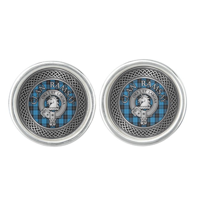 Clan Ramsay Crest & Hunting Tartan Knot Cufflinks (Front)