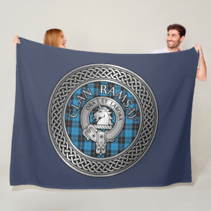 Clan Ramsay Crest & Hunting Tartan Knot Fleece Blanket